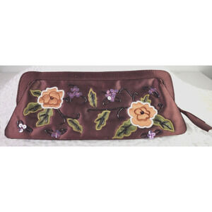 Floral Beaded Satin Print Plum Clutch Purse by Avon NWOT